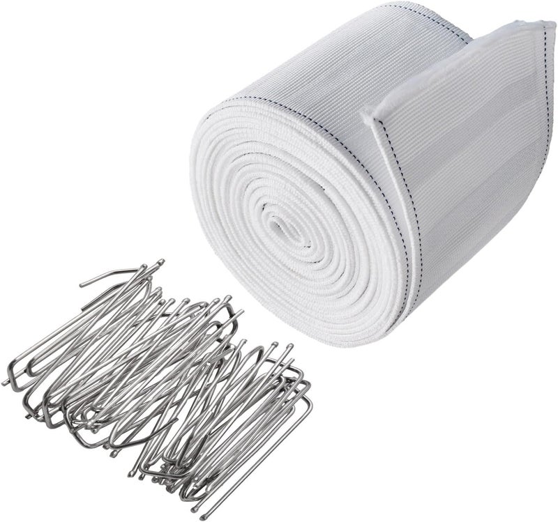 INCREWAY Curtain Pleat Tape, 6 Meters/6.56 Yards Pleater Tape for Curtains with 20 Pcs Stainless Steel 4 Prongs Curtain Pleat Hooks for Drapes for DIY Pinch Pleat Tape White - Image 1